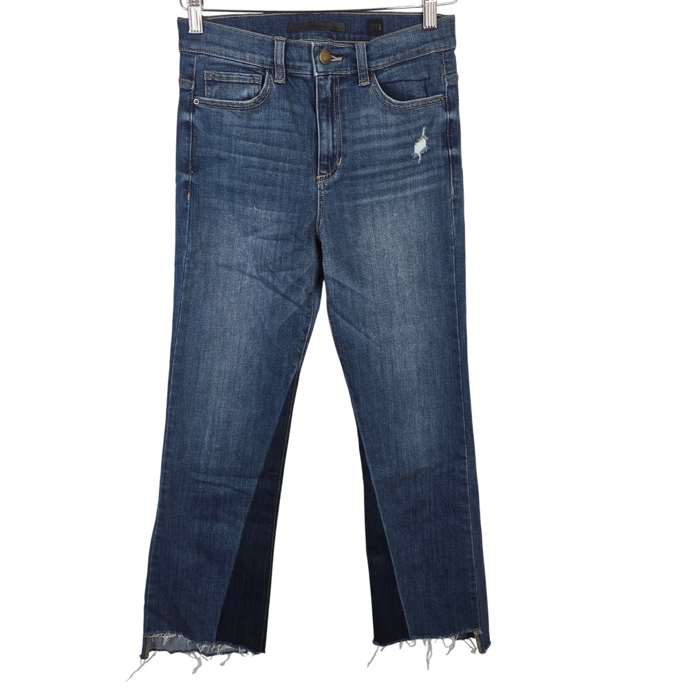 SP Black Label‎ High Rise Two Tone Distressed Straight Leg Jeans Size 28 Raw Hem